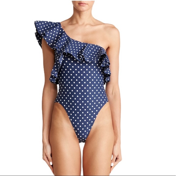 WE WORE WHAT Stella One piece in Navy Polka Dots - Picture 2 of 4